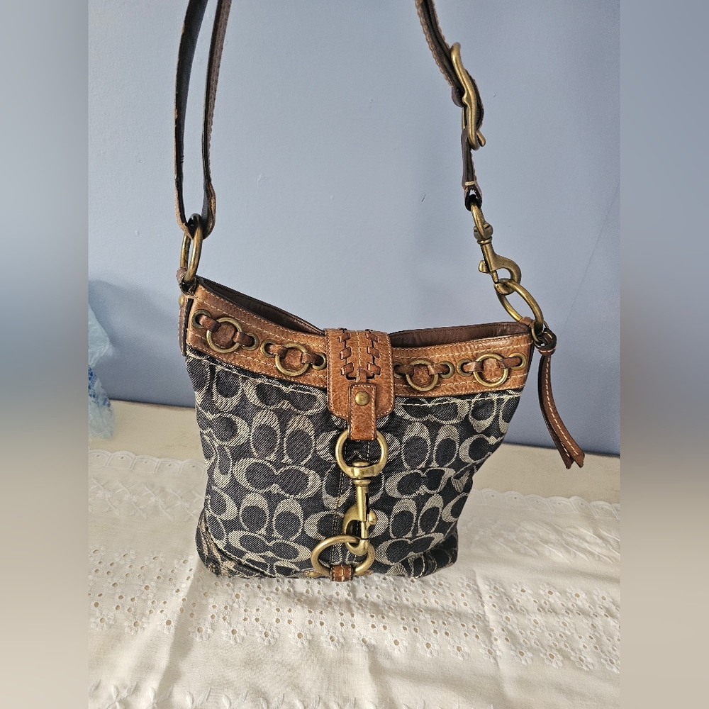 Coach Vintage Denim And Leather Shoulder/Crossbody Bag with Signature Monogram